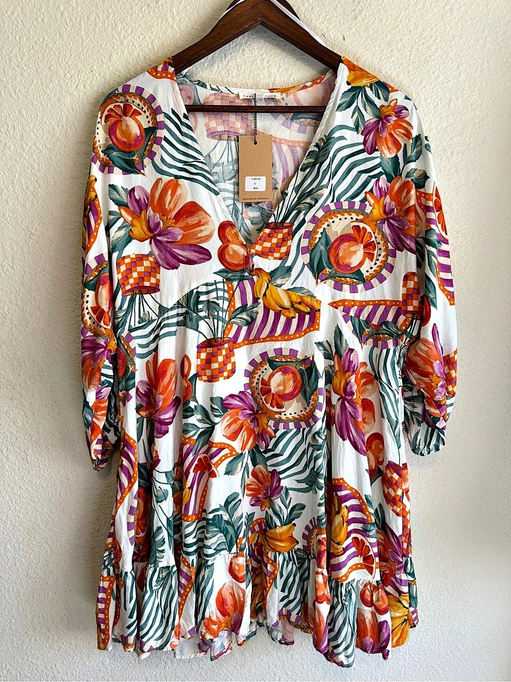 Label of Love Isla Dress Floral Mini Dress White & Orange Large-NWT